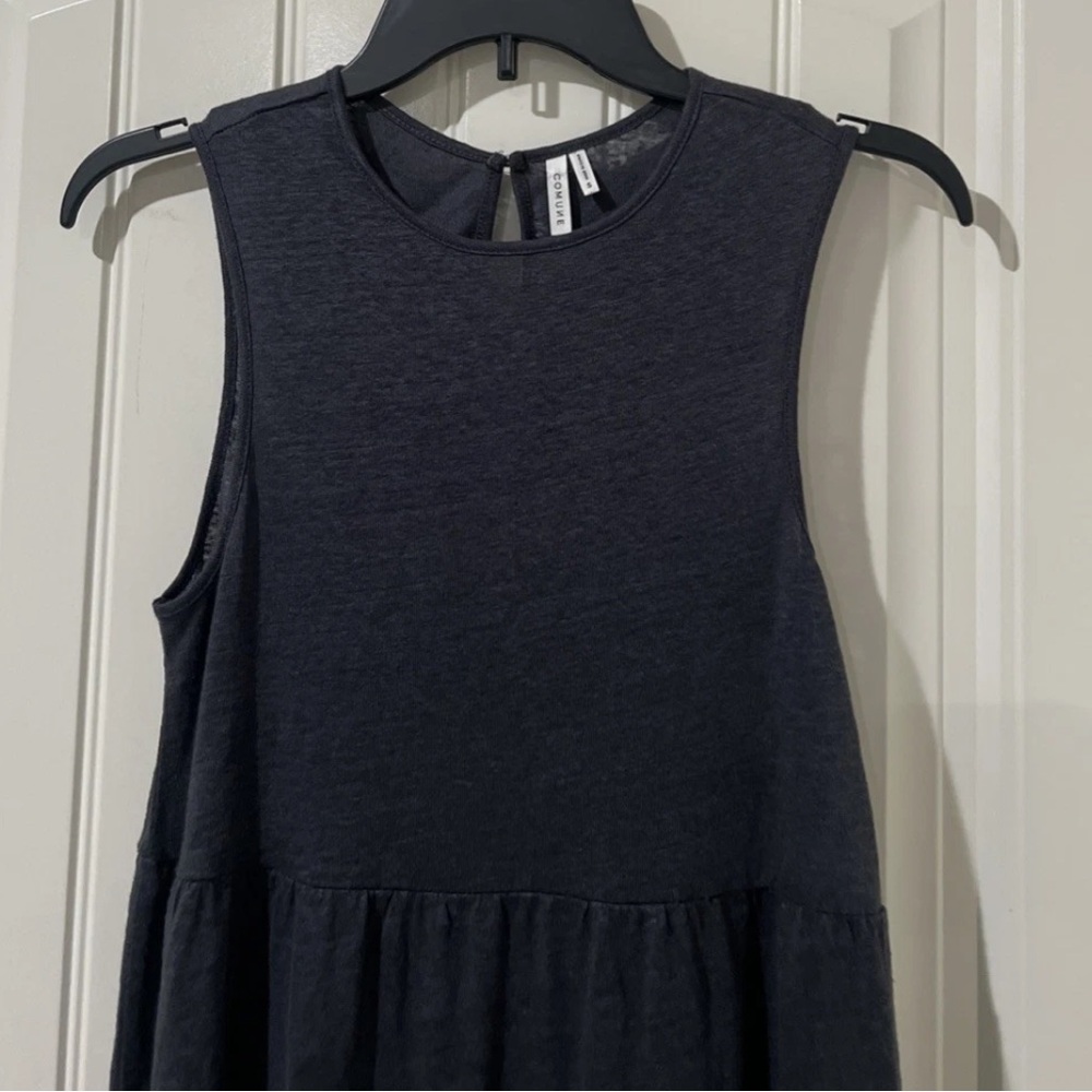 Commune Flore Midnight Gray Women’s 100% Linen Tiered Knee Length Dress Size S - Picture 3 of 7